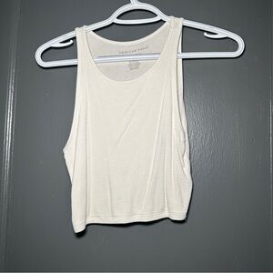 American Eagle Basic Cropped High Neck White Tank